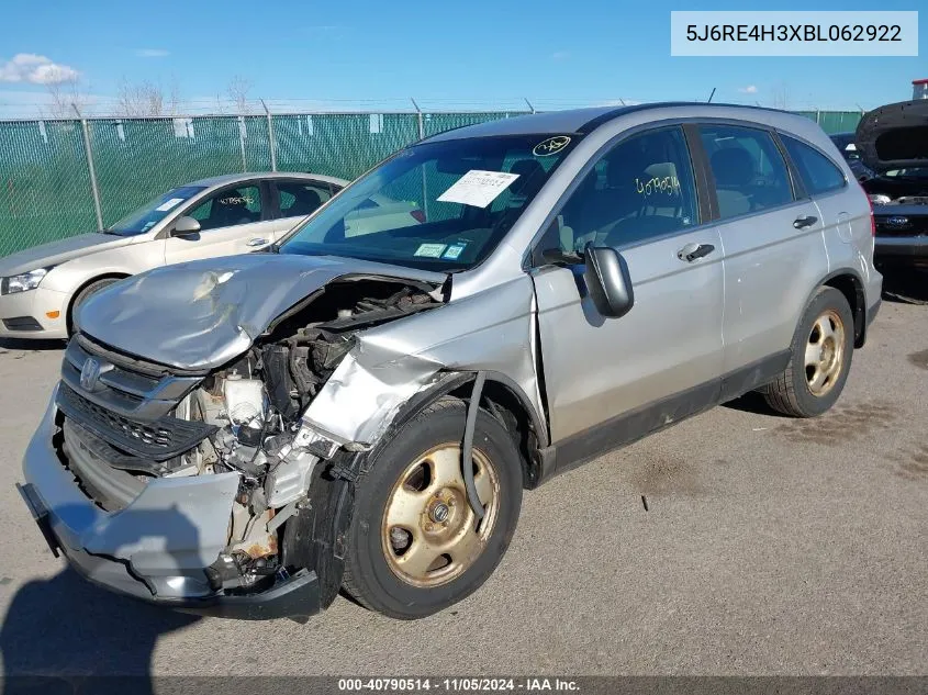 2011 Honda Cr-V Lx VIN: 5J6RE4H3XBL062922 Lot: 40790514