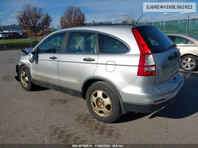 2011 Honda Cr-V Lx VIN: 5J6RE4H3XBL062922 Lot: 40790514