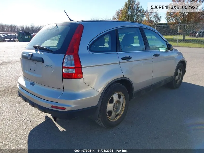 2011 Honda Cr-V Lx VIN: 5J6RE4H3XBL062922 Lot: 40790514