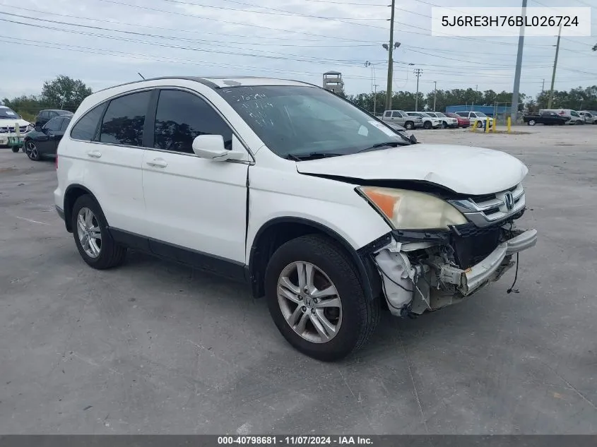 2011 Honda Cr-V Ex-L VIN: 5J6RE3H76BL026724 Lot: 40798681