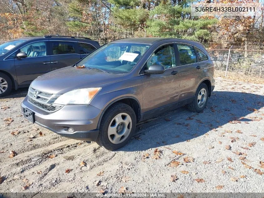 2011 Honda Cr-V Lx VIN: 5J6RE4H33BL002111 Lot: 40809023