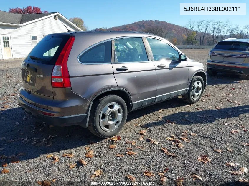 2011 Honda Cr-V Lx VIN: 5J6RE4H33BL002111 Lot: 40809023