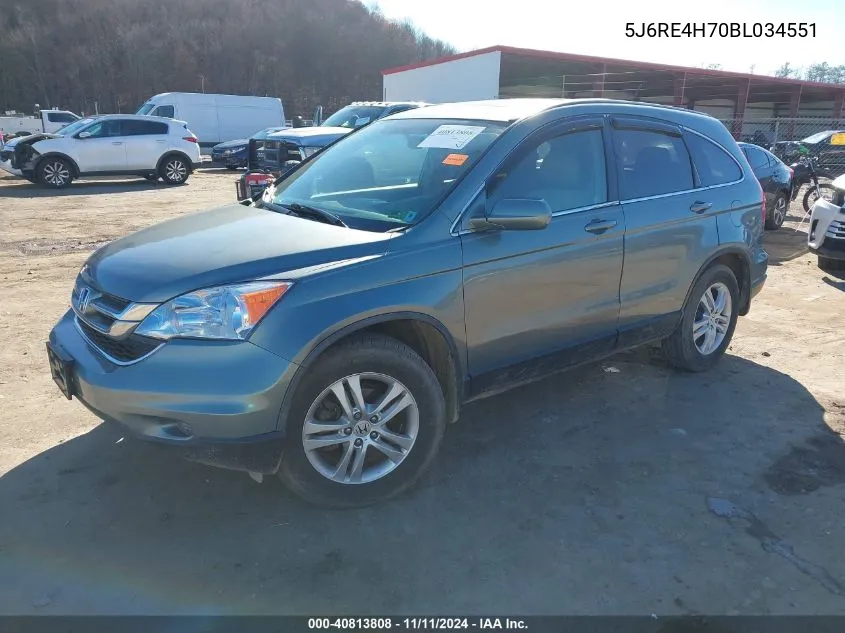 2011 Honda Cr-V Ex-L VIN: 5J6RE4H70BL034551 Lot: 40813808