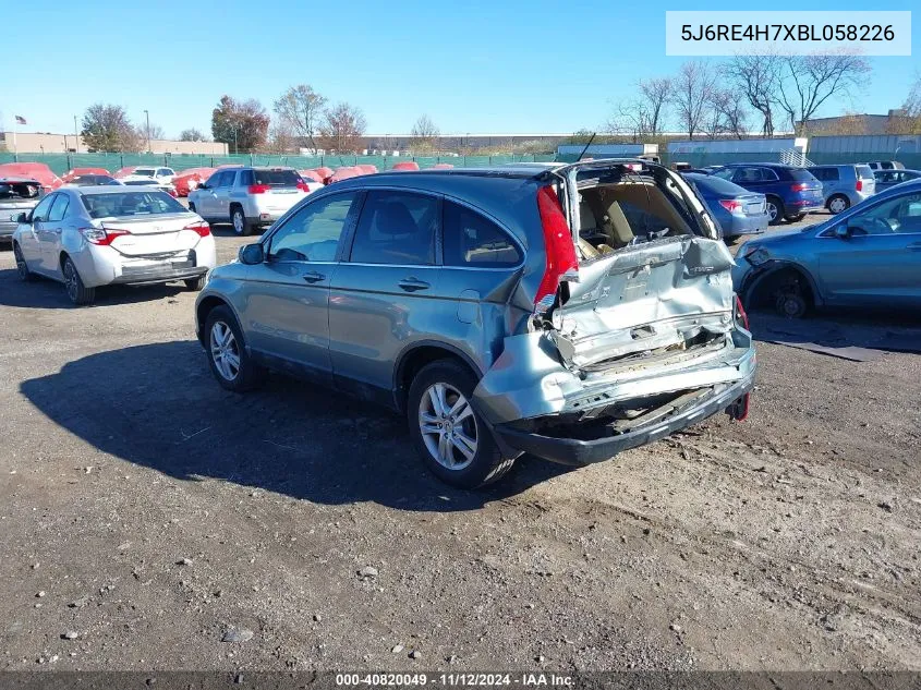 2011 Honda Cr-V Ex-L VIN: 5J6RE4H7XBL058226 Lot: 40820049