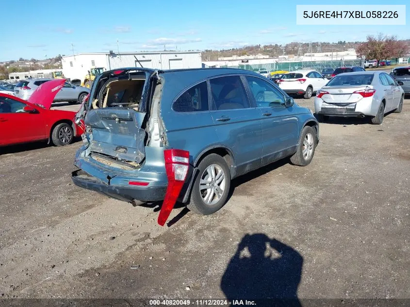 2011 Honda Cr-V Ex-L VIN: 5J6RE4H7XBL058226 Lot: 40820049