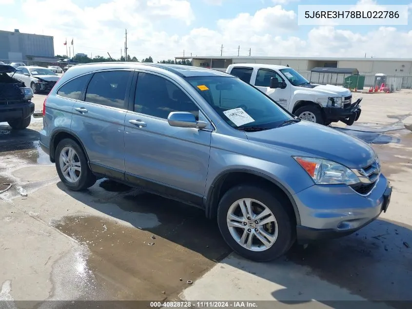 2011 Honda Cr-V Ex-L VIN: 5J6RE3H78BL022786 Lot: 40828728