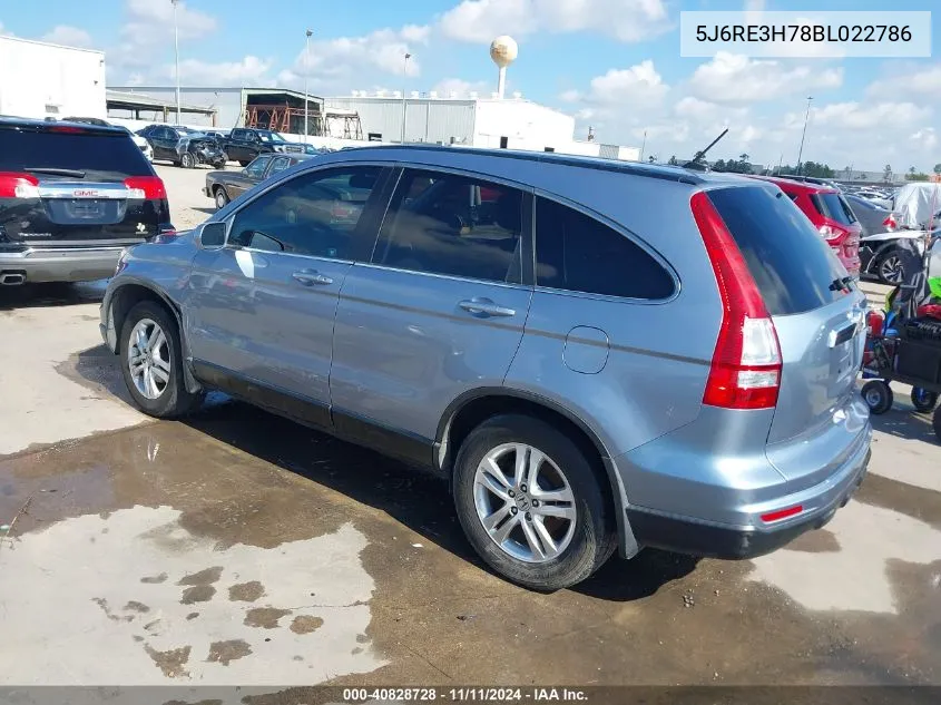 2011 Honda Cr-V Ex-L VIN: 5J6RE3H78BL022786 Lot: 40828728