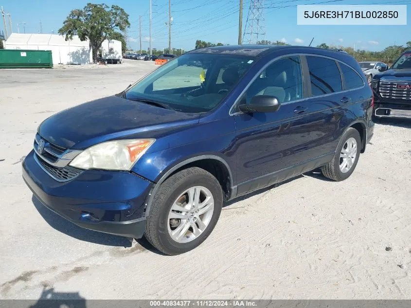 2011 Honda Cr-V Ex-L VIN: 5J6RE3H71BL002850 Lot: 40834377