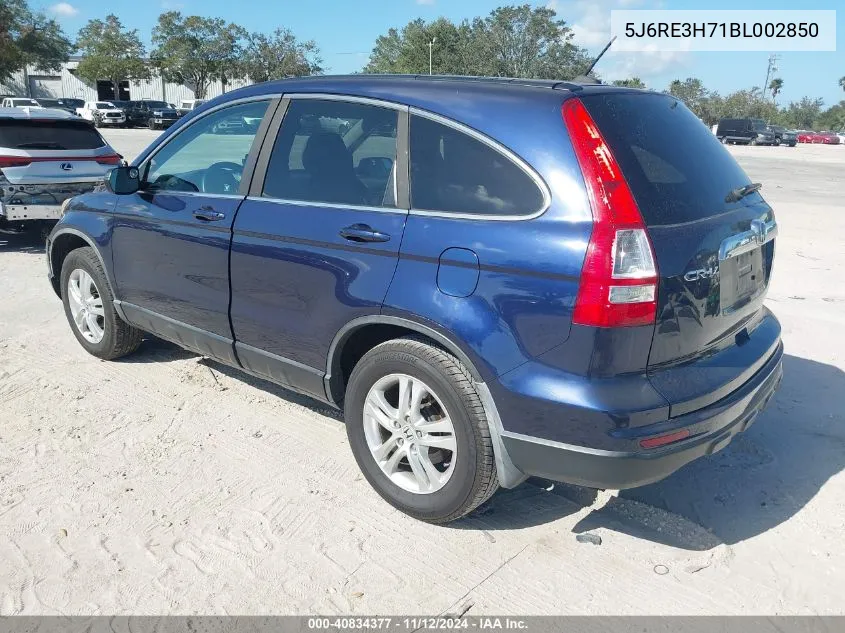 2011 Honda Cr-V Ex-L VIN: 5J6RE3H71BL002850 Lot: 40834377