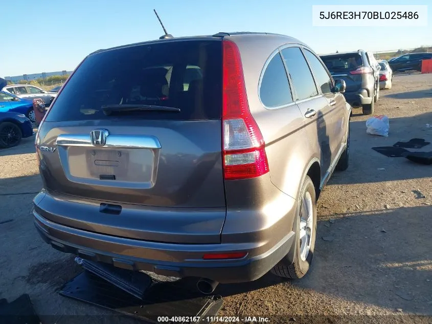 2011 Honda Cr-V Ex-L VIN: 5J6RE3H70BL025486 Lot: 40862167