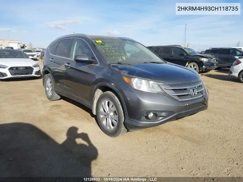 2012 Honda Cr-V Touring VIN: 2HKRM4H93CH118735 Lot: 12128533