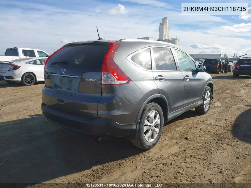 2012 Honda Cr-V Touring VIN: 2HKRM4H93CH118735 Lot: 12128533