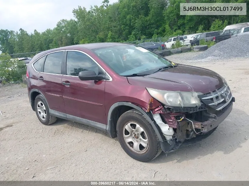 2012 Honda Cr-V Lx VIN: 5J6RM3H30CL017499 Lot: 39650217