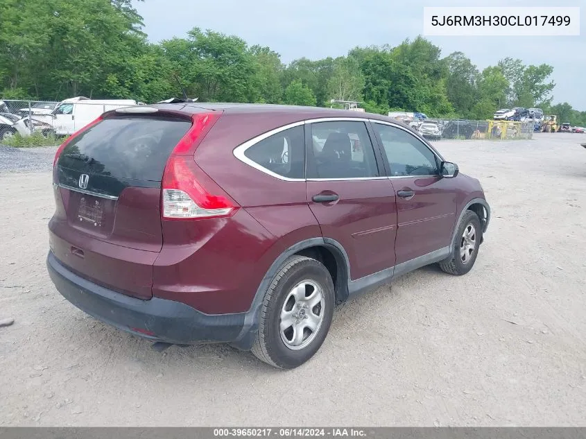 2012 Honda Cr-V Lx VIN: 5J6RM3H30CL017499 Lot: 39650217