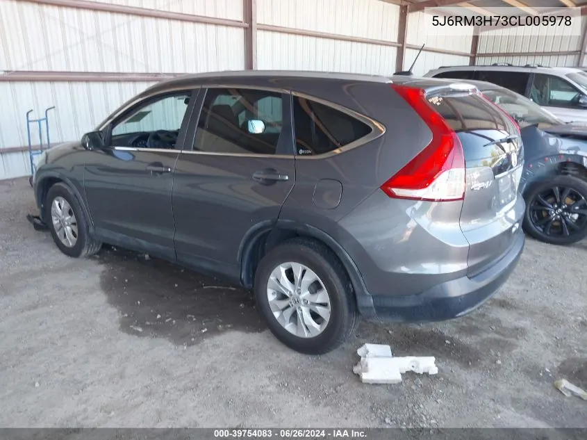 2012 Honda Cr-V Ex-L VIN: 5J6RM3H73CL005978 Lot: 39754083