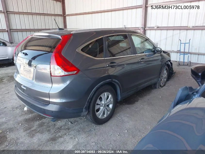 2012 Honda Cr-V Ex-L VIN: 5J6RM3H73CL005978 Lot: 39754083