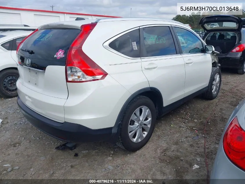 2012 Honda Cr-V Ex-L VIN: 5J6RM3H70CL013648 Lot: 40796216