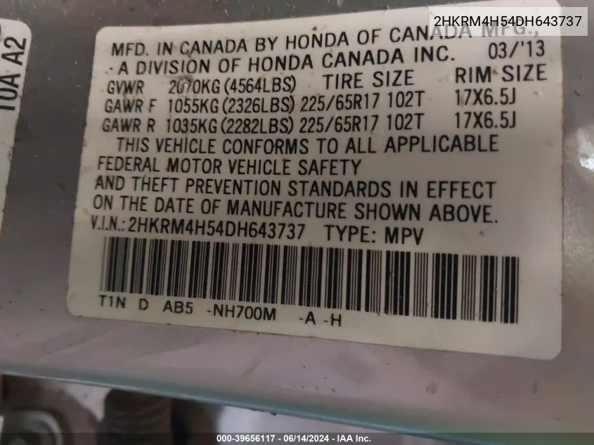 2HKRM4H54DH643737 2013 Honda Cr-V Ex