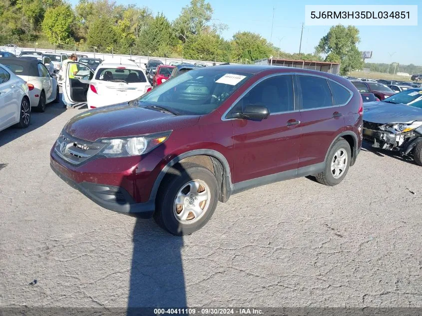 2013 Honda Cr-V Lx VIN: 5J6RM3H35DL034851 Lot: 40411109