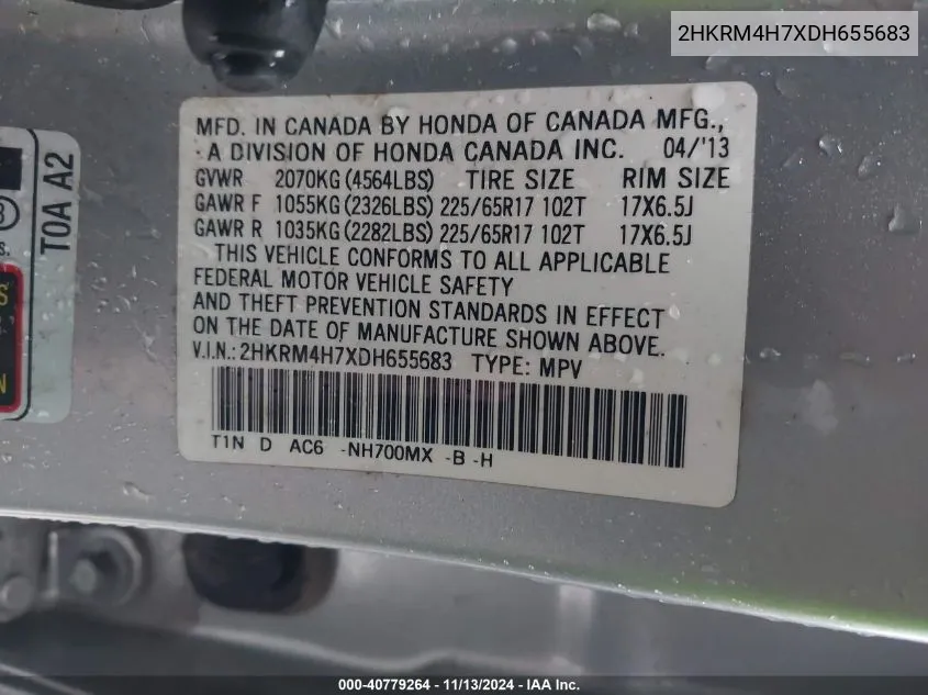 2HKRM4H7XDH655683 2013 Honda Cr-V Ex-L