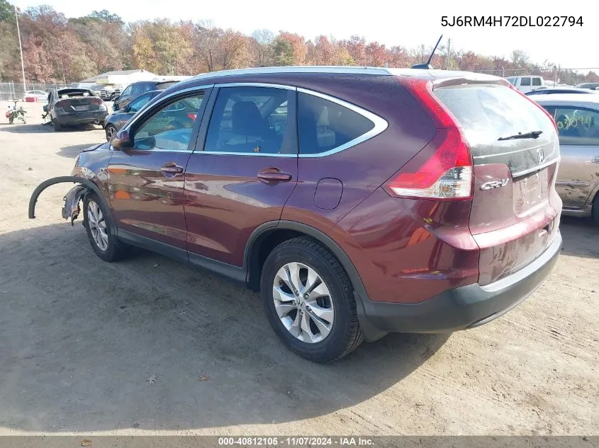 2013 Honda Cr-V Ex-L VIN: 5J6RM4H72DL022794 Lot: 40812105