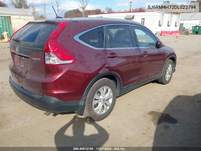 2013 Honda Cr-V Ex-L VIN: 5J6RM4H72DL022794 Lot: 40812105