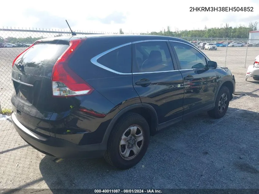 2014 Honda Cr-V Lx VIN: 2HKRM3H38EH504852 Lot: 40011087