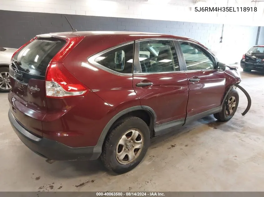 2014 Honda Cr-V Lx VIN: 5J6RM4H35EL118918 Lot: 40063580