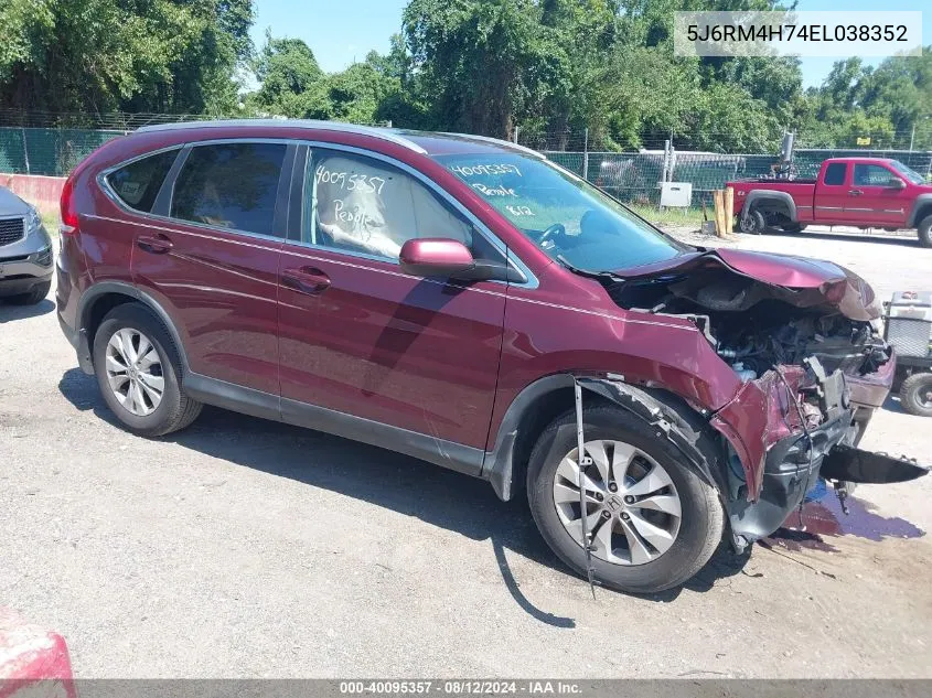 2014 Honda Cr-V Ex-L VIN: 5J6RM4H74EL038352 Lot: 40095357