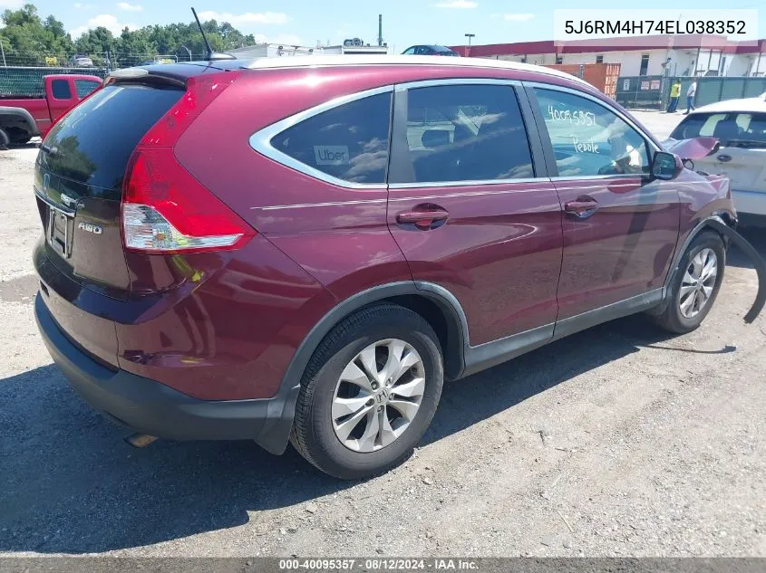 2014 Honda Cr-V Ex-L VIN: 5J6RM4H74EL038352 Lot: 40095357