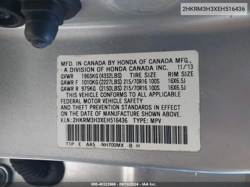 2HKRM3H3XEH516436 2014 Honda Cr-V Lx