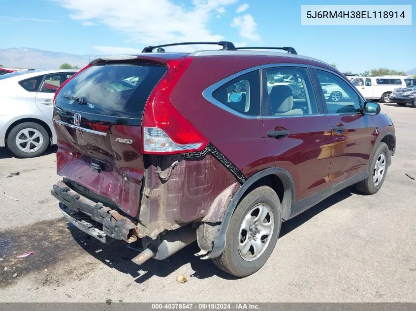 2014 Honda Cr-V Lx VIN: 5J6RM4H38EL118914 Lot: 40379547