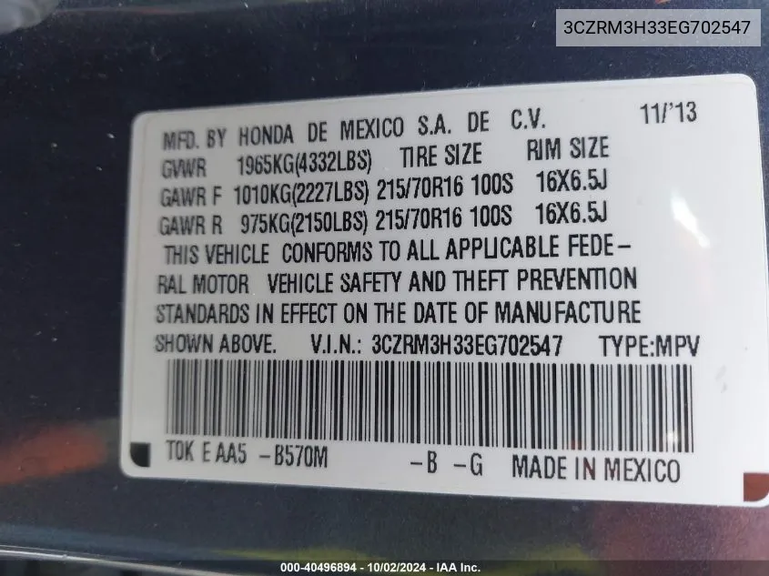 3CZRM3H33EG702547 2014 Honda Cr-V Lx