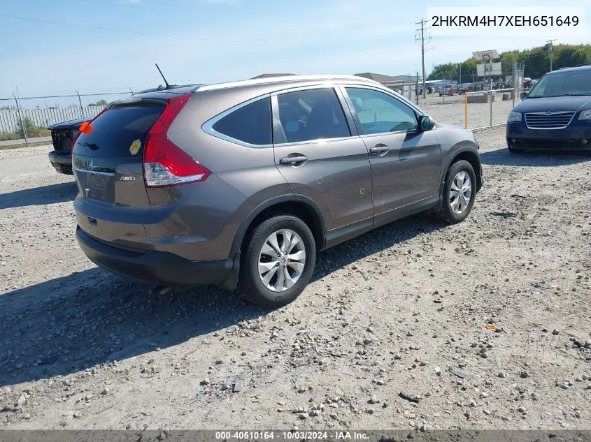 2014 Honda Cr-V Ex-L VIN: 2HKRM4H7XEH651649 Lot: 40510164