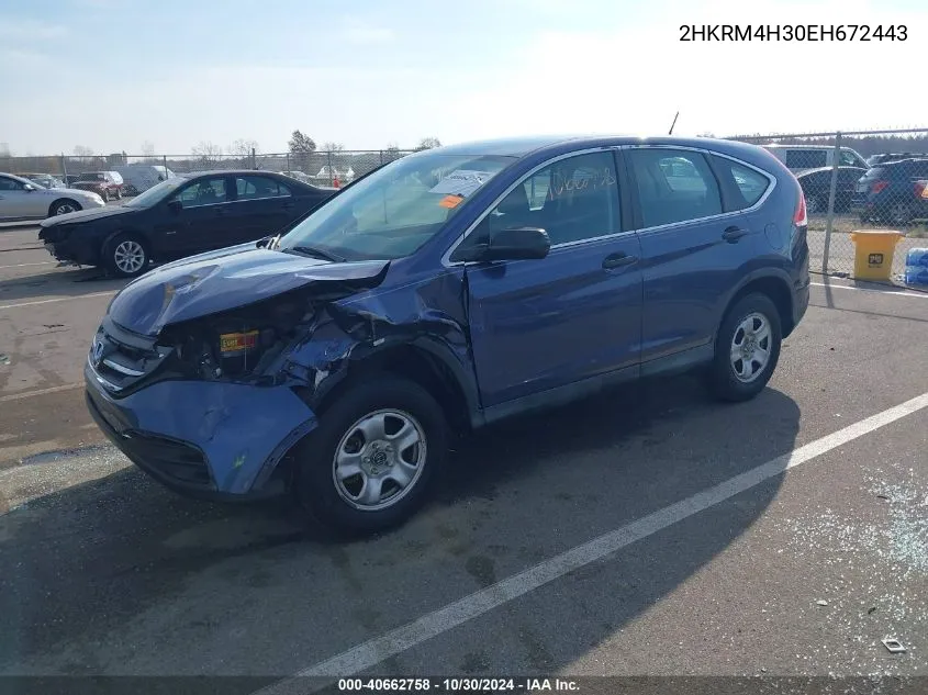 2014 Honda Cr-V Lx VIN: 2HKRM4H30EH672443 Lot: 40662758