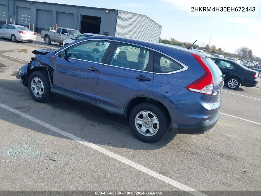 2014 Honda Cr-V Lx VIN: 2HKRM4H30EH672443 Lot: 40662758