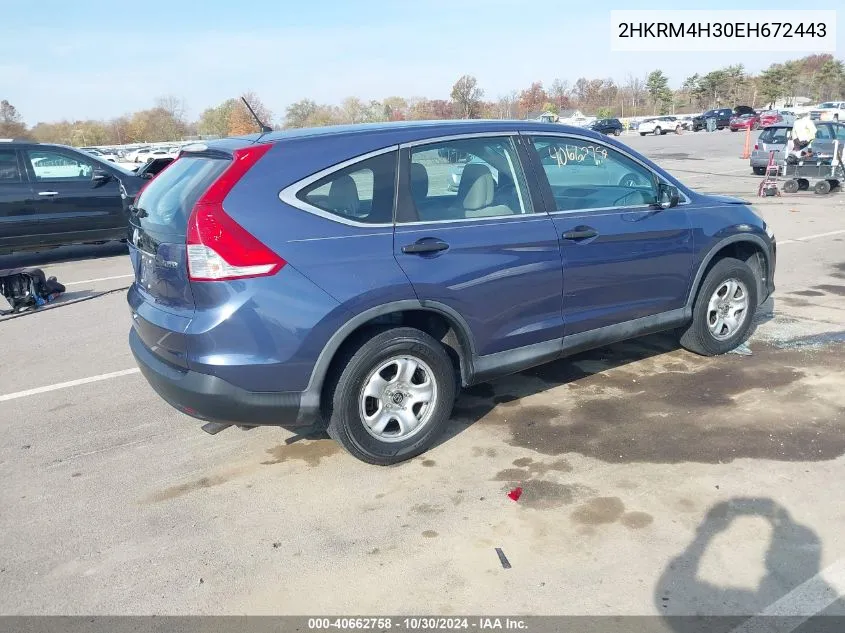 2014 Honda Cr-V Lx VIN: 2HKRM4H30EH672443 Lot: 40662758