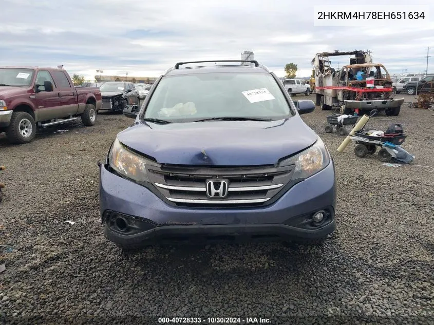 2014 Honda Cr-V Ex-L VIN: 2HKRM4H78EH651634 Lot: 40728333