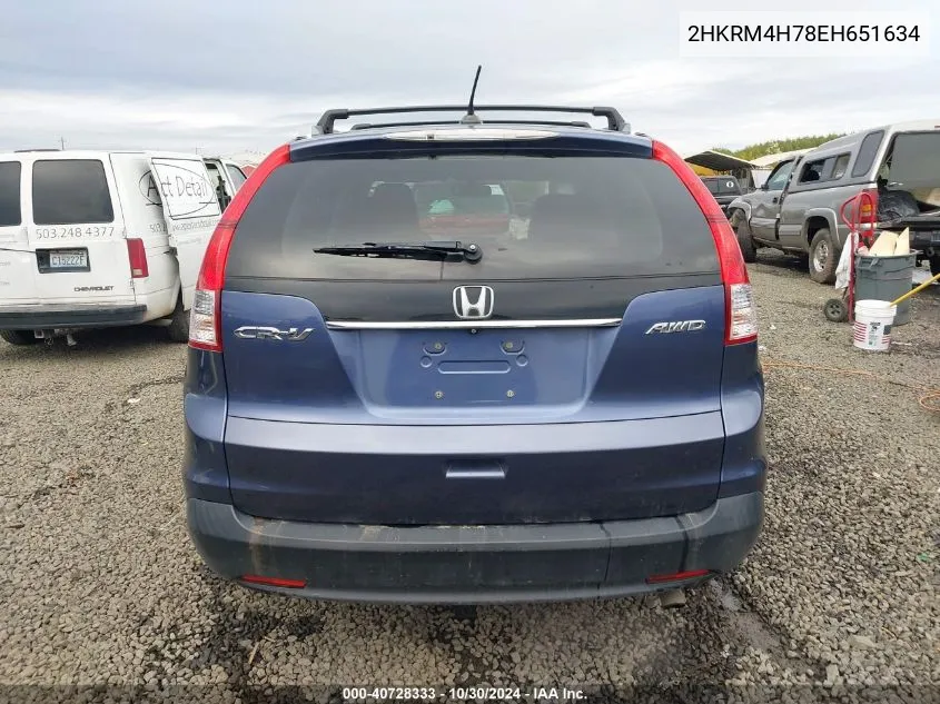 2014 Honda Cr-V Ex-L VIN: 2HKRM4H78EH651634 Lot: 40728333