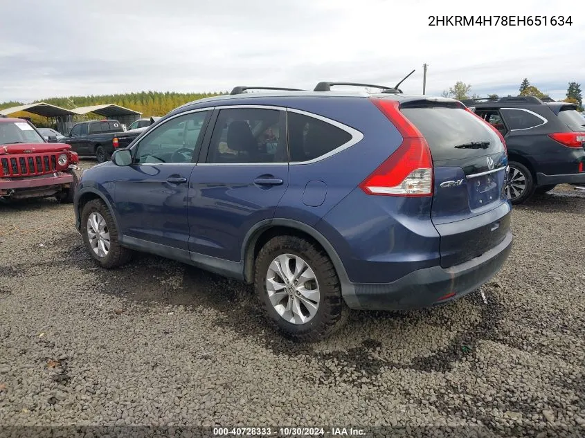 2014 Honda Cr-V Ex-L VIN: 2HKRM4H78EH651634 Lot: 40728333