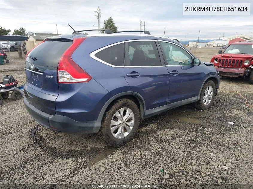 2014 Honda Cr-V Ex-L VIN: 2HKRM4H78EH651634 Lot: 40728333