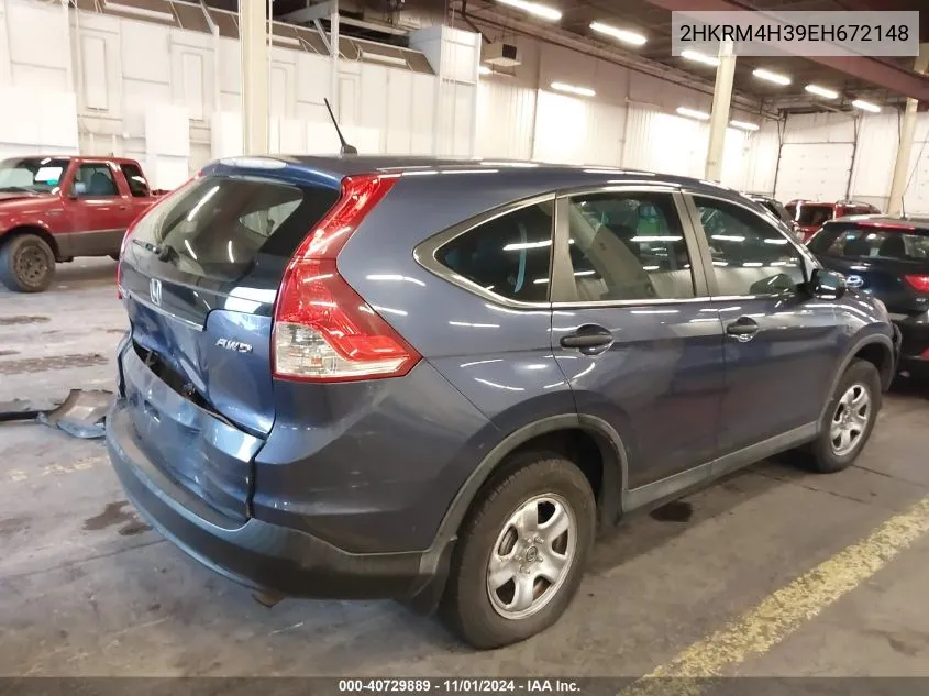 2014 Honda Cr-V Lx VIN: 2HKRM4H39EH672148 Lot: 40729889