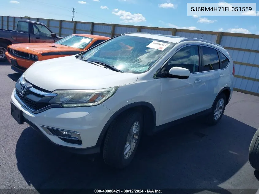 2015 Honda Cr-V Ex-L VIN: 5J6RM4H71FL051559 Lot: 40080421