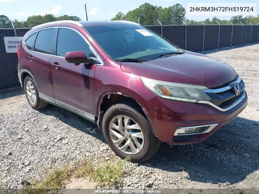 2015 Honda Cr-V Ex-L VIN: 2HKRM3H72FH519724 Lot: 40408860