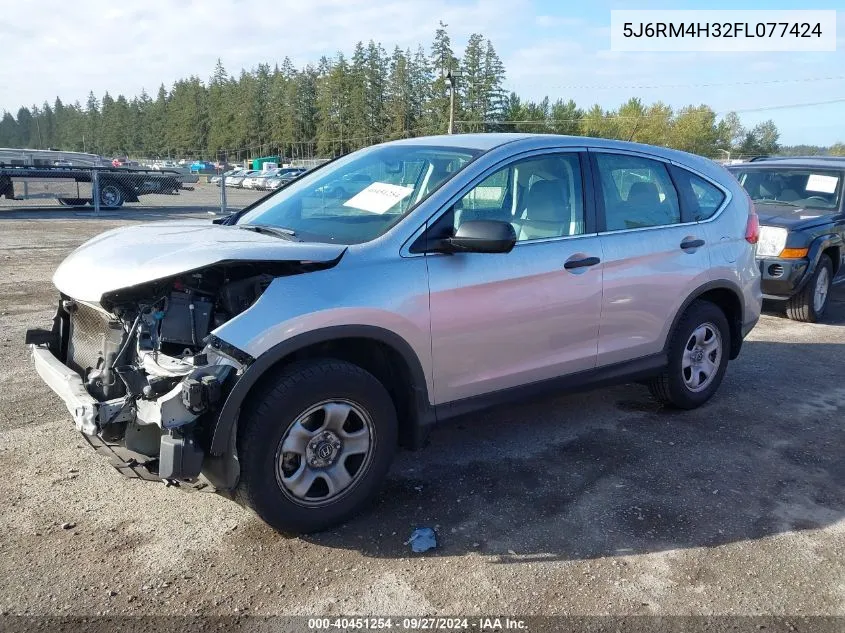 2015 Honda Cr-V Lx VIN: 5J6RM4H32FL077424 Lot: 40451254