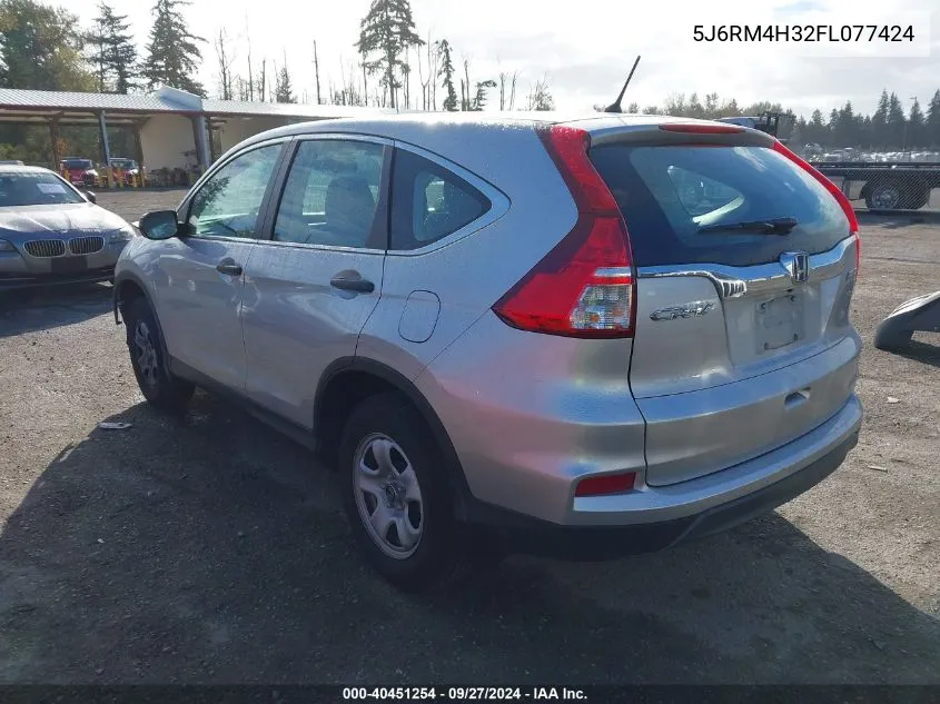 2015 Honda Cr-V Lx VIN: 5J6RM4H32FL077424 Lot: 40451254