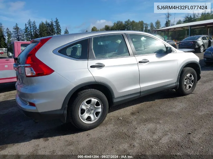 2015 Honda Cr-V Lx VIN: 5J6RM4H32FL077424 Lot: 40451254