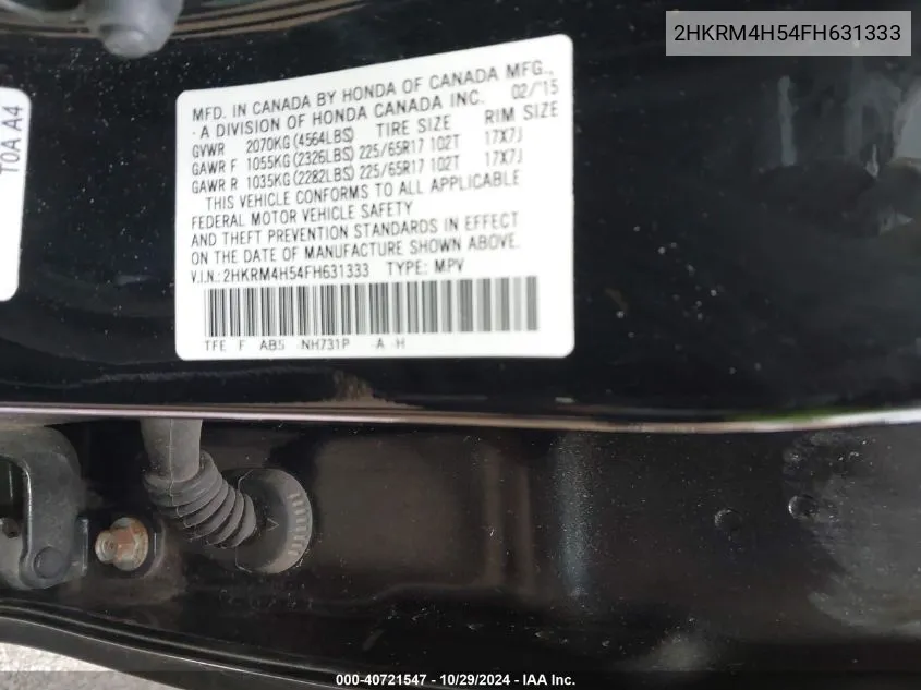 2HKRM4H54FH631333 2015 Honda Cr-V Ex