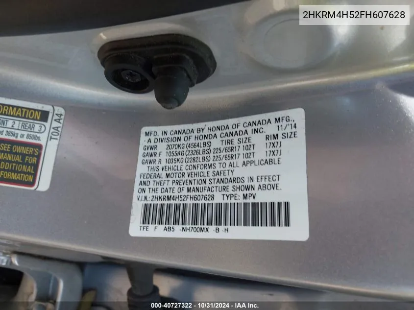 2HKRM4H52FH607628 2015 Honda Cr-V Ex