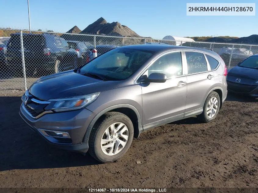 2016 Honda Cr-V VIN: 2HKRM4H44GH128670 Lot: 12114067